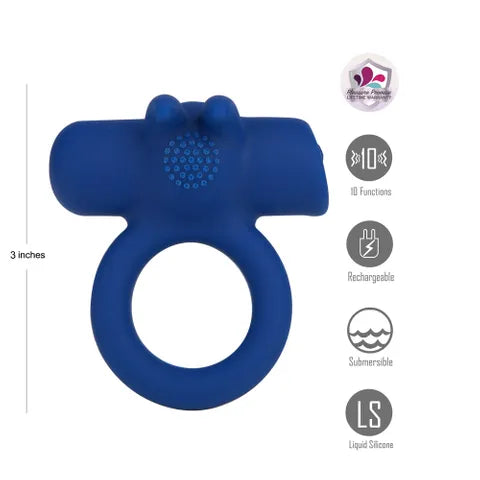 Maia HUXLEY USB Rechargeable Strong Vibrating Cock Ring Blue Maia Toys